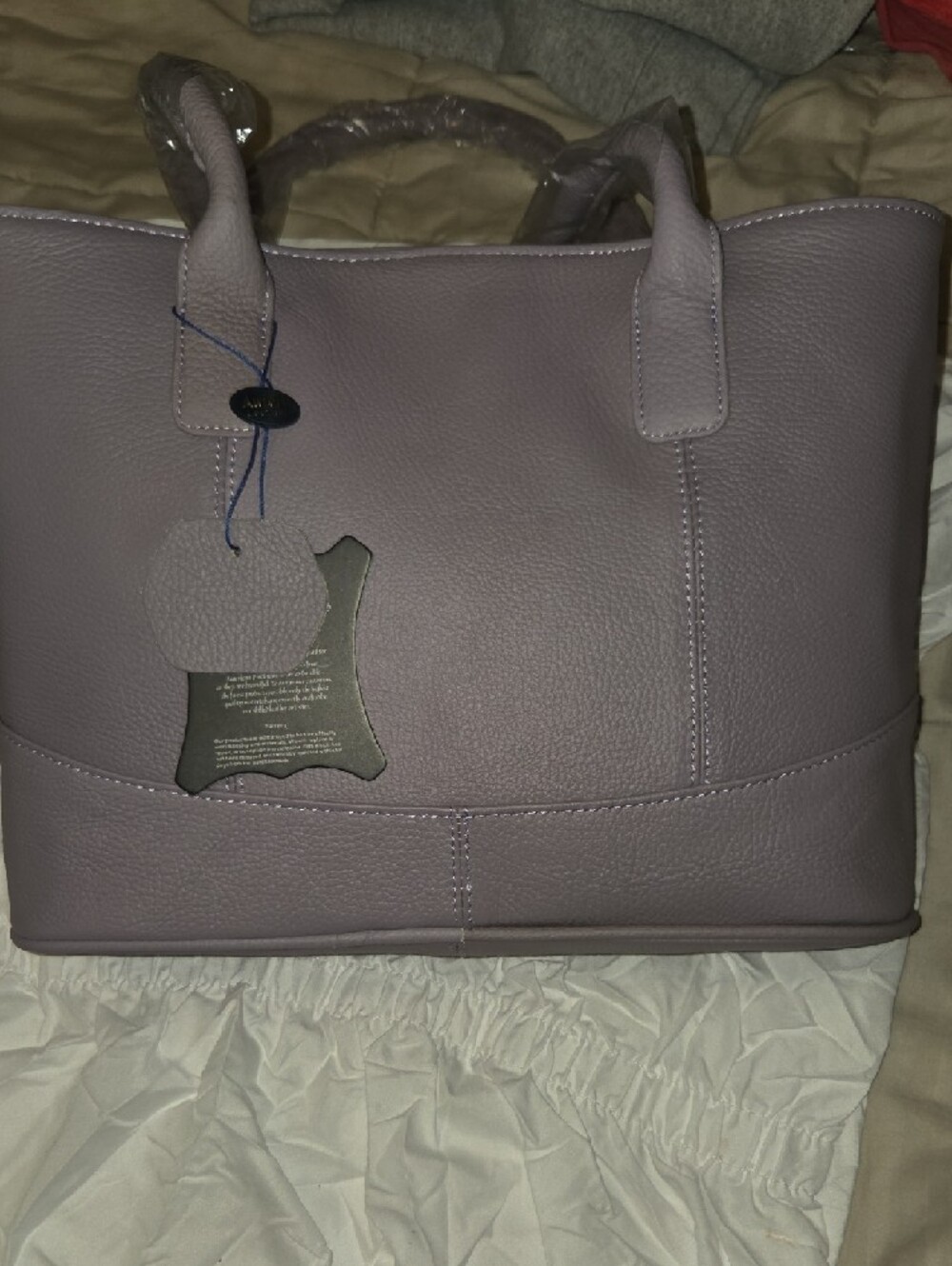 Lavender Pebbled Tote Bag with Double Shoulder Straps - Picture 2 of 9